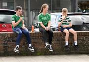 23 April 2022; Limerick supporters, from Ballysimon Road, Jack Kennedy, Emma Kennedy and Jack Kiely before the Munster GAA Hurling Senior Championship Round 2 match between Limerick and Waterford at TUS Gaelic Grounds in Limerick. Photo by Stephen McCarthy/Sportsfile