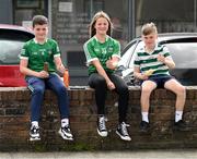 23 April 2022; Limerick supporters, from Ballysimon Road, Jack Kennedy, Emma Kennedy and Jack Kiely before the Munster GAA Hurling Senior Championship Round 2 match between Limerick and Waterford at TUS Gaelic Grounds in Limerick. Photo by Stephen McCarthy/Sportsfile