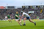 23 April 2022; Stephen Bennett of Waterford in action against Dan Morrisey of Limerick during the Munster GAA Hurling Senior Championship Round 2 match between Limerick and Waterford at TUS Gaelic Grounds in Limerick. Photo by Stephen McCarthy/Sportsfile