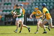 24 April 2022; Dara Flanagan of Fermanagh in action against Adam O'Brien of Leitrim during the Electric Ireland Celtic Challenge Round 3 match between Leitrim and Fermanagh at Avant Money Páirc Seán Mac Diarmada, Carrick-on-Shannon in Leitrim. Photo by Oliver McVeigh/Sportsfile