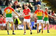 24 April 2022; Sam Mulroy of Louth with Darragh Foley of Carlow after the Leinster GAA Football Senior Championship Round 1 match between Louth and Carlow at Páirc Tailteann in Navan, Meath. Photo by Eóin Noonan/Sportsfile