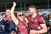 24 April 2022; Damien Comer of Galway is congratulated by his mother Maria,after the game in the Connacht GAA Football Senior Championship Quarter-Final match between Mayo and Galway at Hastings Insurance MacHale Park in Castlebar, Mayo. Photo by Ray Ryan/Sportsfile