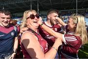 24 April 2022; Damien Comer of Galway is congratulated by his mother Maria, brother Jason and sister Nicola after the game in the Connacht GAA Football Senior Championship Quarter-Final match between Mayo and Galway at Hastings Insurance MacHale Park in Castlebar, Mayo. Photo by Ray Ryan/Sportsfile