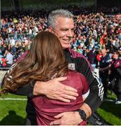 24 April 2022; Galway manager Padraic Joyce is congratulated by his daughter Ava after the Connacht GAA Football Senior Championship Quarter-Final match between Mayo and Galway at Hastings Insurance MacHale Park in Castlebar, Mayo. Photo by Brendan Moran/Sportsfile