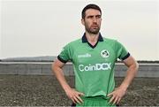 28 April 2022; Ireland captain Andrew Balbirnie stands for a portrait during the Ireland’s International Cricket Season Launch at HBV Studios in Dublin. Photo by Sam Barnes/Sportsfile