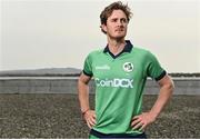 28 April 2022; Ireland cricketer Mark Adair stands for a portrait during the Ireland’s International Cricket Season Launch at HBV Studios in Dublin. Photo by Sam Barnes/Sportsfile