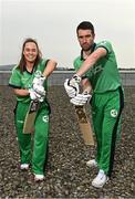 28 April 2022; Ireland captains Laura Delany  and Andrew Balbirnie during the Ireland’s International Cricket Season Launch at HBV Studios in Dublin. Photo by Sam Barnes/Sportsfile