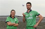 28 April 2022; Ireland captains Laura Delany  and Andrew Balbirnie during the Ireland’s International Cricket Season Launch at HBV Studios in Dublin. Photo by Sam Barnes/Sportsfile