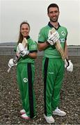 28 April 2022; Ireland captains Laura Delany  and Andrew Balbirnie during the Ireland’s International Cricket Season Launch at HBV Studios in Dublin. Photo by Sam Barnes/Sportsfile