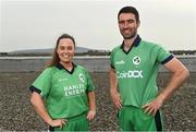 28 April 2022; Ireland captains Laura Delany  and Andrew Balbirnie during the Ireland’s International Cricket Season Launch at HBV Studios in Dublin. Photo by Sam Barnes/Sportsfile