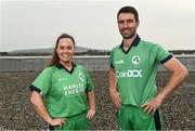 28 April 2022; Ireland captains Laura Delany  and Andrew Balbirnie during the Ireland’s International Cricket Season Launch at HBV Studios in Dublin. Photo by Sam Barnes/Sportsfile