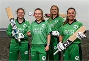 28 April 2022; Ireland cricketers, from left, Cara Murray, Celeste Raack, Gaby Lewis and Ireland captain Laura Delany during the Ireland’s International Cricket Season Launch at HBV Studios in Dublin. Photo by Sam Barnes/Sportsfile