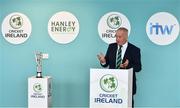 28 April 2022; Ross McCollum, Cricket Ireland Chairman, speaking during the Ireland’s International Cricket Season Launch at HBV Studios in Dublin. Photo by Sam Barnes/Sportsfile