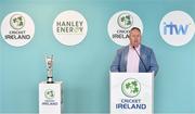 28 April 2022; Richard Holdsworth, Cricket Ireland High Performance Director, speaking during the Ireland’s International Cricket Season Launch at HBV Studios in Dublin. Photo by Sam Barnes/Sportsfile