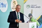 28 April 2022; Ross McCollum, Cricket Ireland Chairman, speaking during the Ireland’s International Cricket Season Launch at HBV Studios in Dublin. Photo by Sam Barnes/Sportsfile