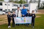 29 April 2022; Minister for Education Norma Foley TD and Minister of State for Sport and the Gaeltacht Jack Chambers TD, with students, from left, Emilia Spyrka, Dylan McCarthy, Oscar Paskevicius and Odhran O’Sullivan on a visit to Nagle Rice Primary School, Ballyoughtragh North in Kerry, while visiting local schools to support children taking part in ‘the Daily Mile'. Photo by Domnick Walsh/Sportsfile