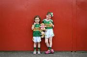7 May 2022; Kerry supporters Olivia, age 3, and Éabha Griffin, age 5, from Dromid, before the Munster GAA Football Senior Championship Semi-Final match between Cork and Kerry at Páirc Ui Rinn in Cork. Photo by Stephen McCarthy/Sportsfile