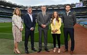 13 May 2022; PwC today announced that it will become the title sponsor of the PwC Camogie All-Stars. In addition, along with the GAA and the GPA, PwC is announcing their renewal of the PwC All-Stars and PwC GPA Women's Player of the Month awards for a further three years. Pictured at Croke Park today at the sponsorship announcements were, from left, Uachtarán an Cumann Camógaíochta Hilda Breslin, PwC Ireland Managing Partner Feargal O'Rourke, Uachtarán Chumann Lúthcleas Gael Larry McCarthy, PwC Asset Management Tax Leader & former Carlow dual county player Marie Coady, and GPA Chief Executive Tom Parsons. Photo by Seb Daly/Sportsfile