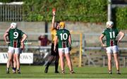 14 May 2022; Referee Shane Hynes show Davy Glennon of Westmeath a red card during the Leinster GAA Hurling Senior Championship Round 4 match between Westmeath and Wexford at TEG Cusack Park in Mullingar, Westmeath. Photo by Daire Brennan/Sportsfile