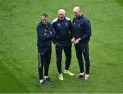 15 May 2022; Kildare manager Glenn Ryan, centre, with selectors Johnny Doyle, left, and Dermot Earley before the Leinster GAA Football Senior Championship Semi-Final match between Kildare and Westmeath at Croke Park in Dublin. Photo by Piaras Ó Mídheach/Sportsfile