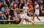 20 May 2022; James Hume of Ulster scores his side's third try during the United Rugby Championship match between Ulster and Cell C Sharks at Kingspan Stadium in Belfast. Photo by Brendan Moran/Sportsfile