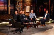20 May 2022; Former Republic of Ireland internationals, from left, Packie Bonner, David O’Leary, Niall Quinn and Shay Given with The Late Late Show presenter Ryan Tubridy during the FAI Centenary Late Late Show Special at RTE Studios in Dublin. Photo by Stephen McCarthy/Sportsfile