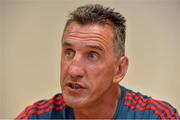 6 August 2013; Munster head coach Rob Penney speaking to the media during a press conference ahead of their pre-season friendly match against Gloucester on Saturday the 25th of August. Munster Rugby Squad Press Conference, Cork Institute of Technology, Bishopstown, Cork. Picture credit: Barry Cregg / SPORTSFILE