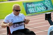 7 August 2013; Today, Paralympics Ireland and official sponsors, Cadbury, hosted a special event with London 2012 double gold medalists; athlete Michael McKillop and handcyclist Mark Rohan. The pair were on hand in Morton Stadium, Santry, to deliver a master class ‘mentor session’ to Ireland’s Paralympic ‘Fast Track’ squad, all aiming to compete at the Rio 2016 Paralympic Games. Pictured is Tom Kelly, rowing, from Cavan. Morton Stadium, Santry, Dublin. Picture credit: David Maher / SPORTSFILE