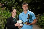 8 August 2013; Patrick Hoban, Dundalk FC, is presented with the Airtricity / SWAI Player of the Month Award for July 2013 by Jillian Saunders, from Airtricity. Davenport Hotel, Dublin. Picture credit: Ray McManus / SPORTSFILE