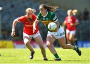 28 May 2022; Danielle O'Leary of Kerry in action against Roisin Phelan of Cork during the TG4 Munster Senior Ladies Football Championship Final match between Kerry and Cork at Fitzgerald Stadium in Killarney. Photo by Diarmuid Greene/Sportsfile