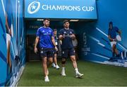 28 May 2022; Hugo Keenan, left, and Jimmy O'Brien of Leinster before the Heineken Champions Cup Final match between Leinster and La Rochelle at Stade Velodrome in Marseille, France. Photo by Harry Murphy/Sportsfile