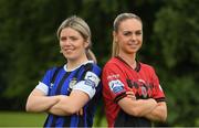 2 June 2022; Laurie Ryan of Athlone Town, left, with Katie Burdis of Bohemians, right, during the SSE Airtricity WNL Well-Being Programme Launch at the FAI Headquarters in Abbotstown, Dublin. Photo by George Tewkesbury/Sportsfile