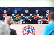 3 June 2022; Manager Stephen Kenny and Seamus Coleman during a Republic of Ireland press conference at Vazgen Sargsyan Republican Stadium in Yerevan, Armenia. Photo by Stephen McCarthy/Sportsfile