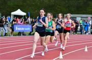 4 June 2022; Maeve O'Neill of Maria Immaculata Community College Dunmanway, Cork, left, on her way to winning the senior girls 800m at the Irish Life Health All Ireland Schools Track and Field Championships at Tullamore in Offaly. Photo by Sam Barnes/Sportsfile