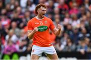 5 June 2022; Jason Duffy of Armagh celebrates after scoring a point during the GAA Football All-Ireland Senior Championship Round 1 match between Armagh and Tyrone at Athletic Grounds in Armagh. Photo by Ben McShane/Sportsfile