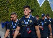 10 June 2022; Dan Sheehan of Leinster and teammates arrive before the United Rugby Championship Semi-Final match between Leinster and Vodacom Bulls at the RDS Arena in Dublin. Photo by Harry Murphy/Sportsfile