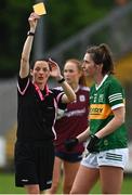 11 June 2022; Referee Maggie Farrelly shows a yellow card to Lorraine Scanlon of Kerry during the TG4 All-Ireland Ladies Football Senior Championship Group C - Round 1 match between Kerry and Galway at St Brendan's Park in Birr, Offaly. Photo by Sam Barnes/Sportsfile