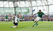 11 June 2022; James McClean of Republic of Ireland in action against Anthony Ralston of Scotland during the UEFA Nations League B group 1 match between Republic of Ireland and Scotland at the Aviva Stadium in Dublin. Photo by Seb Daly/Sportsfile