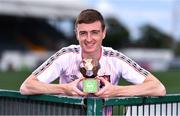 16 June 2022; Daniel Kelly of Dundalk receives the SSE Airtricity / SWI Player of the Month for May 2022 at Oriel Park in Dundalk, Louth. Photo by Ben McShane/Sportsfile