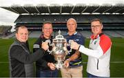 16 June 2022; In attendance at a GAA media event ahead of this Sunday’s Tailteann Cup semi-finals double header is, from left, Cavan manager Mickey Graham, Westmeath manager Jack Cooney, Offaly manager John Maughan and Sligo manager Tony McEntee at Croke Park in Dublin. Photo by Eóin Noonan/Sportsfile