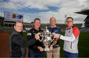 16 June 2022; In attendance at a GAA media event ahead of this Sunday’s Tailteann Cup semi-finals double header is, from left, Cavan manager Mikey Graham, Westmeath manager Jack Cooney, Offaly manager John Maughan and Sligo manager Tony McEntee at Croke Park in Dublin. Photo by Eóin Noonan/Sportsfile