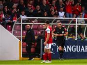 17 June 2022; Referee Paul McLaughlin after showing a red card to UCD manager Andy Myler during the SSE Airtricity League Premier Division match between St Patrick's Athletic and UCD at Richmond Park in Dublin. Photo by Michael P Ryan/Sportsfile