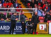 17 June 2022; UCD manager Andy Myler, right, with his assistant Willie O'Connor during the SSE Airtricity League Premier Division match between St Patrick's Athletic and UCD at Richmond Park in Dublin. Photo by Michael P Ryan/Sportsfile