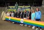 24 June 2022; On Saturday the 25th of June, the Gaelic Games family encourage all clubs to show their visibility on pride weekend and express solidarity with those who are LGBTQI+. At the launch are GAA President Larry McCarthy, Ard Stiúrthóir of the GAA Tom Ryan, Diversity and Inclusion officer Ger McTavish, Community and Health Manager Colin Regan, Museum Direction Niamh McCoy, Camogie CEO Sinéad McNulty, Kildare Camogie Player Niamh Hegarty, Donal Og Cusack and Maria Kinsella, GPA, Ladies Gaelic Football CEO Helen O’Rourke, Dublin player Hannah Tyrrell, referee David Gough, National Development Officer Vinny Wheelan, Dublin Pride Chairperson and Director Philippa Ryder and Grand Marshal for the Parade Rachel McCoy, during the GAA, LGFA, Camogie, GPA- Walk with us with PRIDE activity at Croke Park in Dublin. The Gaelic Games Associations would like to invite all to walk with then in Dublin Pride Parade on Saturday, June 25. Photo by Ray McManus/Sportsfile