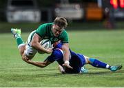 24 June 2022; Josh Hanlon of Ireland is tackled during the Six Nations U20 summer series match between Ireland and France at Payanini Centre in Verona, Italy. Photo by Roberto Bregani/Sportsfile