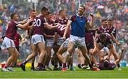 26 June 2022; Patrick Kelly of Galway, centre, celebrates after his side's victory in the penalty shoot-out of the GAA Football All-Ireland Senior Championship Quarter-Final match between Armagh and Galway at Croke Park, Dublin. Photo by Piaras Ó Mídheach/Sportsfile