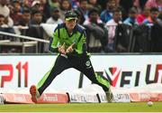 26 June 2022; Gareth Delany of Ireland during the LevelUp11 First Men's T20 International match between Ireland and India at Malahide Cricket Club in Dublin. Photo by Ramsey Cardy/Sportsfile