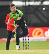 26 June 2022; Josh Little of Ireland during the LevelUp11 First Men's T20 International match between Ireland and India at Malahide Cricket Club in Dublin. Photo by Ramsey Cardy/Sportsfile