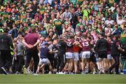 26 June 2022; Players and officials from both sides become embroiled as they make their way to the dressing rooms after full time ended in a draw at the GAA Football All-Ireland Senior Championship Quarter-Final match between Armagh and Galway at Croke Park, Dublin. Photo by Piaras Ó Mídheach/Sportsfile