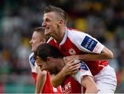 9 August 2013; St. Patrick’s Athletic's Conan Byrne, left, celebrates after scoring his side's first goal with team-mate Anto Flood. Airtricity League Premier Division, Shamrock Rovers v St. Patrick’s Athletic, Tallaght Stadium, Tallaght, Co. Dublin. Picture credit: David Maher / SPORTSFILE